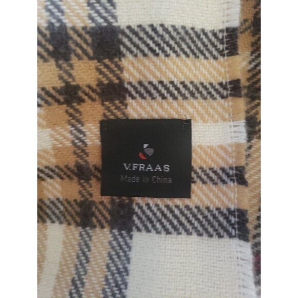 NEW V.FRAAS UNISEX IVORY PLAID FRINGE SCARF - Picture 3 of 3